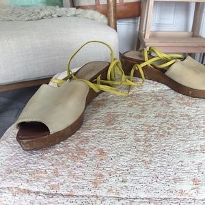 Rachel Comey wooden wedge with yellow ankle tie